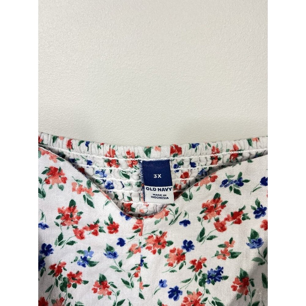 Old Navy Dress Women 3X White Blue Red Linen Floral Sleeveless Sundress Tropical - Picture 6 of 11